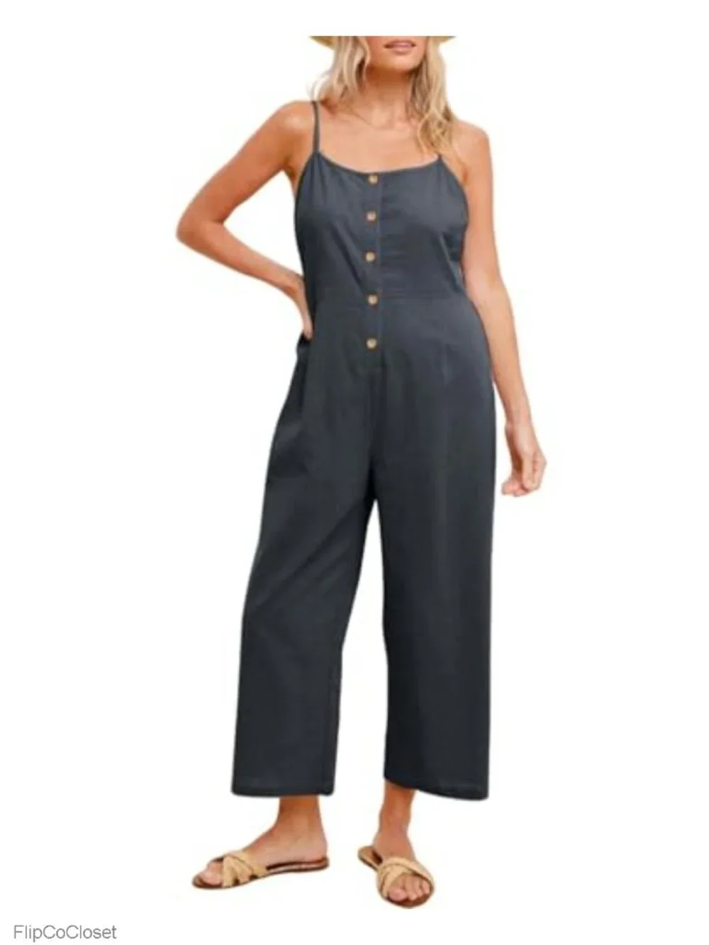 Womens Linen Cotton Overalls Adjustable Straps Casual Baggy Jumpsuit Sleeveless